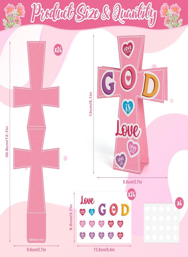 Yewfold 24Pcs Valentine's Day Religious Cross Craft Kit, Valentines DIY Cross Make Your Own 3D Handmade Valentines Christian Crafts, God is Love Church Art Project Activities - Image 2